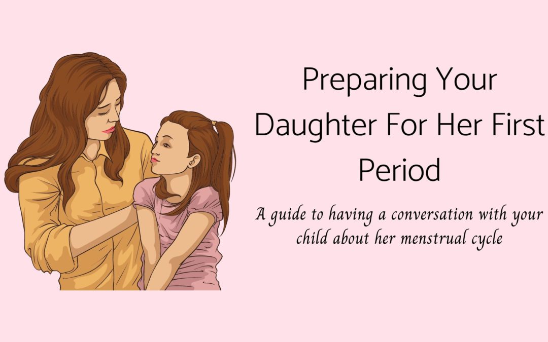 Illustration of woman consoling her daughter about her first period