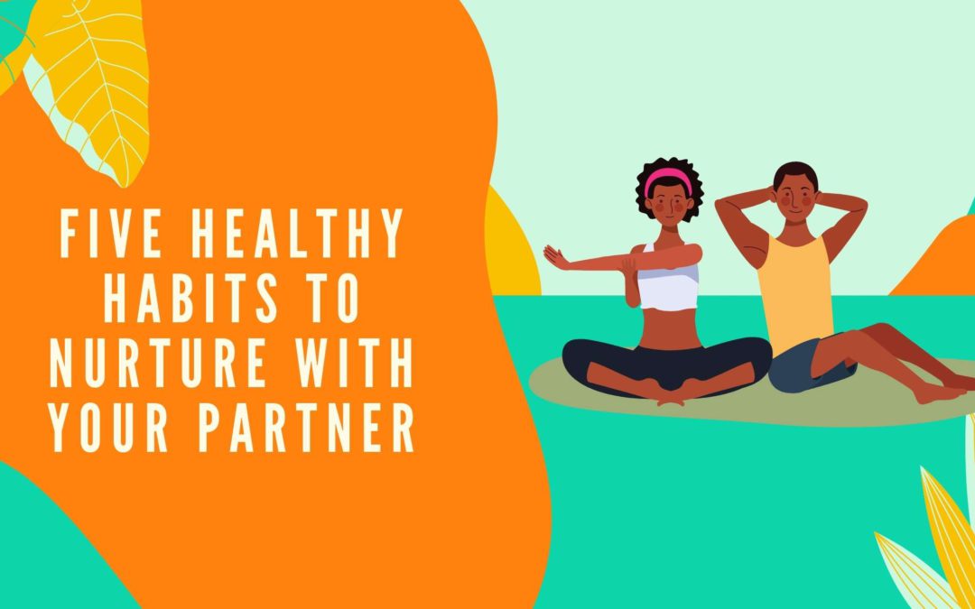 graphic of a couple stretching outside together